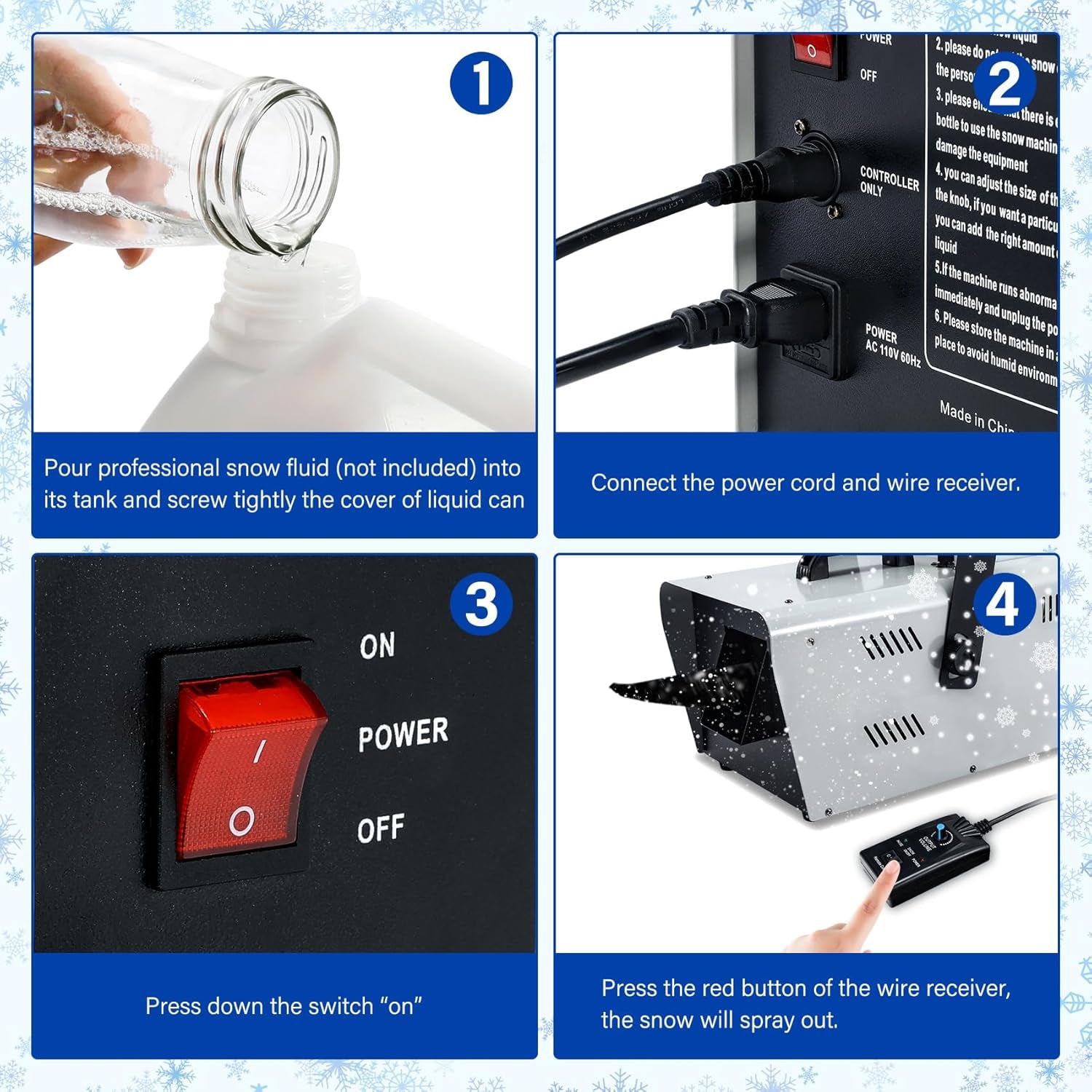 Snow Machine 1500W Snow Making Machine Snowflake Maker for Christmas Wedding Kids Party Stage Effect with Wired Remote Control