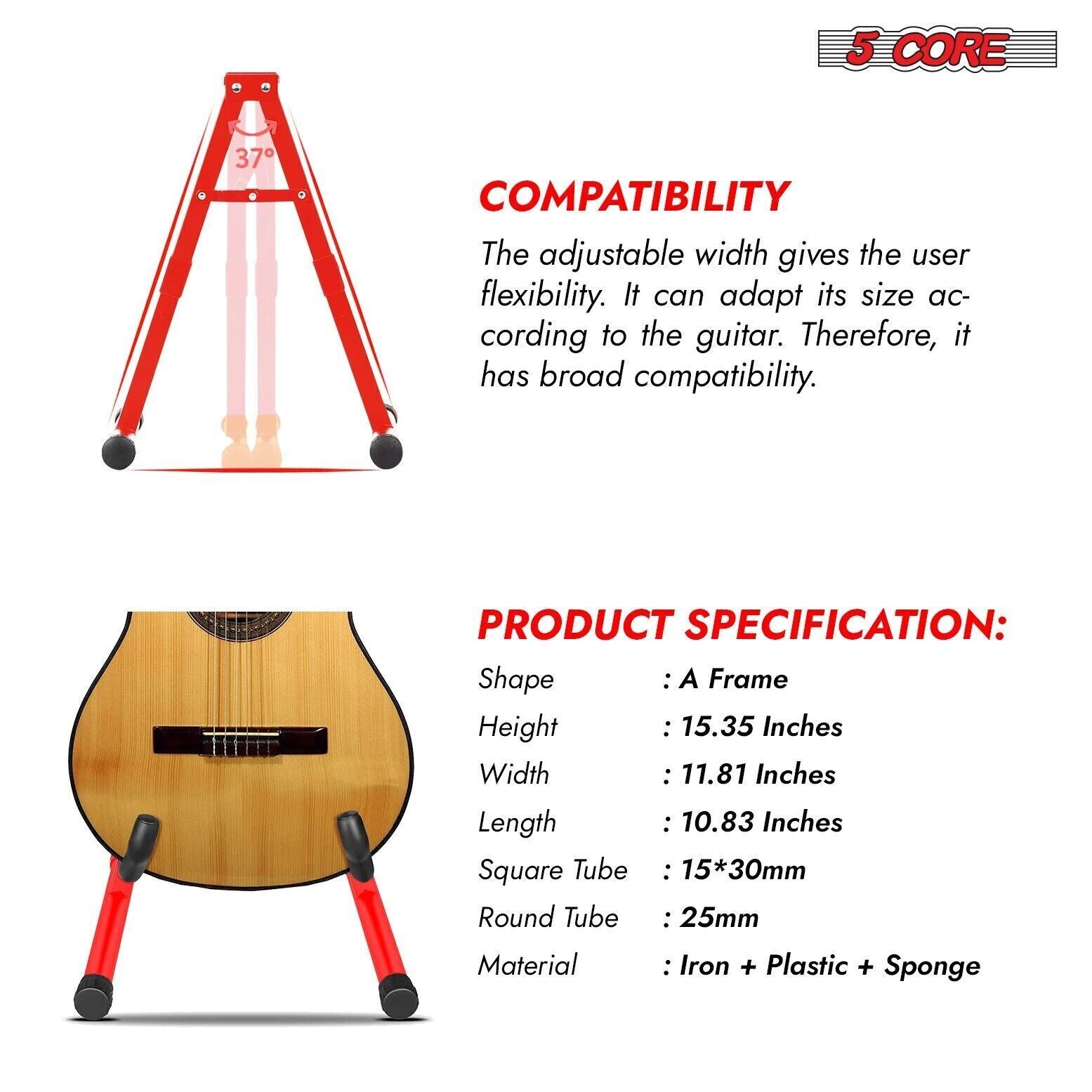 5Core Guitar Stand Floor a Frame Electric Acoustic Bass Soporte Para Guitarra