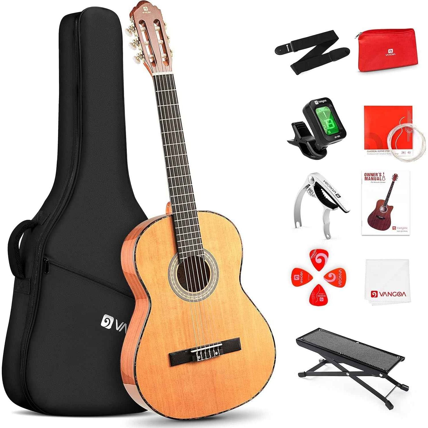 Classical Guitar Full Size 4/4 Spanish Style Classical Guitarra, 39 Inch Nylon Strings Guitar Ideal for Beginner Adults, Solid Cedar Top, by