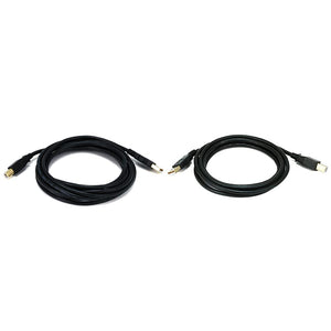 USB-A Male to USB-B Male 2.0 Cable - 28/24AWG, Shielded, Gold Plated, 15 Feet, Black