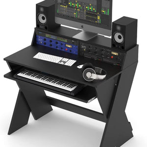 Sound Desk Compact Professional Studio Workstation - Elegant Walnut Finish with Pull-Out Keyboard Compartment