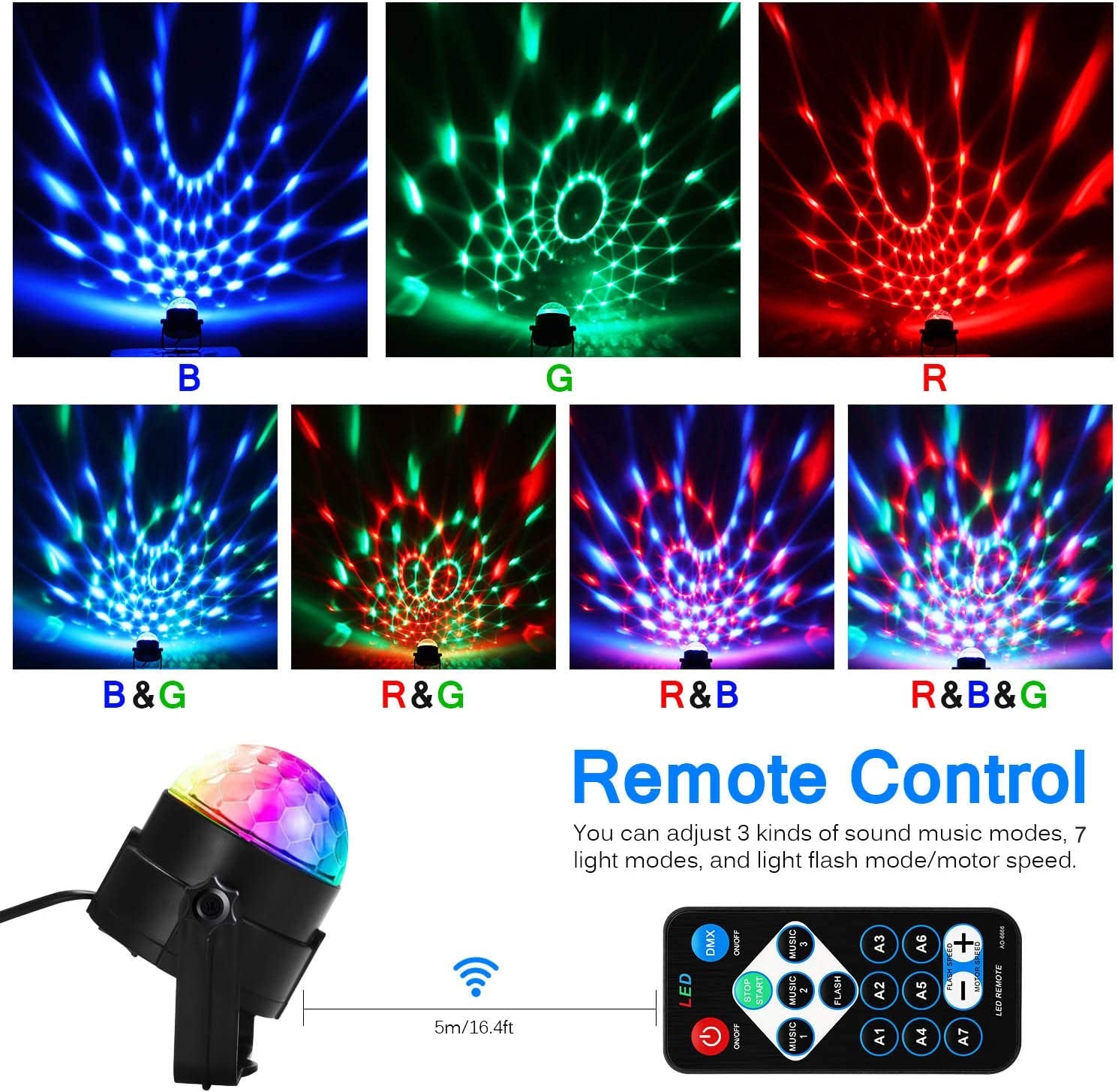 Party Lights, Dj Rave Lights Led Strobe Lights Sound Activated Stage Lights Projected Effect Dancing Lights Remote Control for Birthday Xmas Wedding Bar Kids Christmas-1 Pack