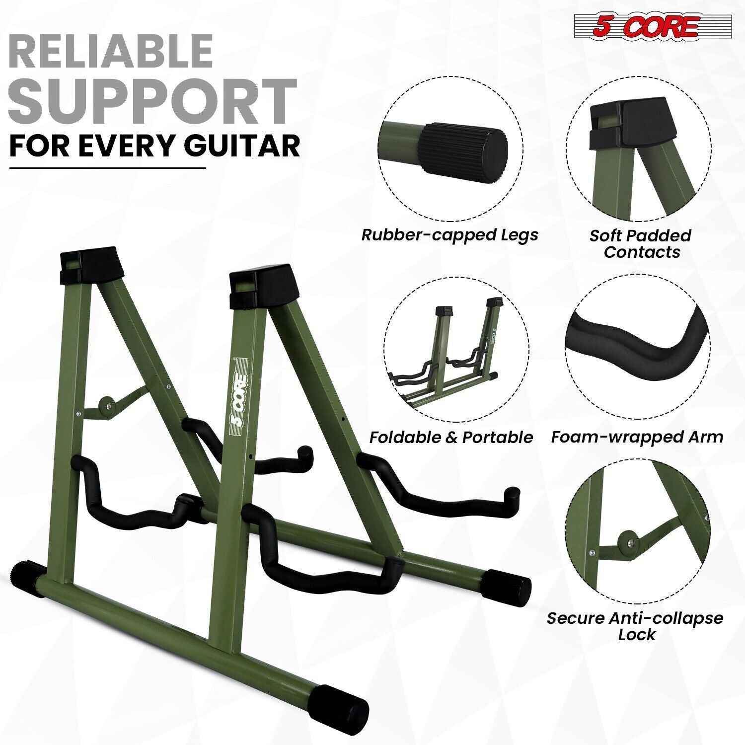 5Core Double Guitar Stand Floor a Frame Folding Acoustic Electric Guitars Holder