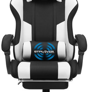 Gaming Chair, Computer Chair with Footrest and Lumbar Support, Height Adjustable Game Chair with 360°-Swivel Seat and Headrest and for Office or Gaming (White)