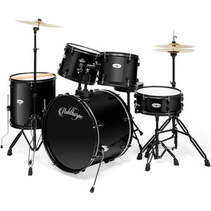 5-Piece Complete Full Size Adult Drum Set with Remo Batter Heads - Black