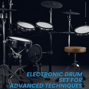 Electric Drum Set with Independent Hi-Hat Snare Drum: Full Size Electronic Drum Set with Mesh Dual Zone Drum Pad, Drum Set with Bluetooth MIDI Function, Throne, Headphones, Sticks, Black