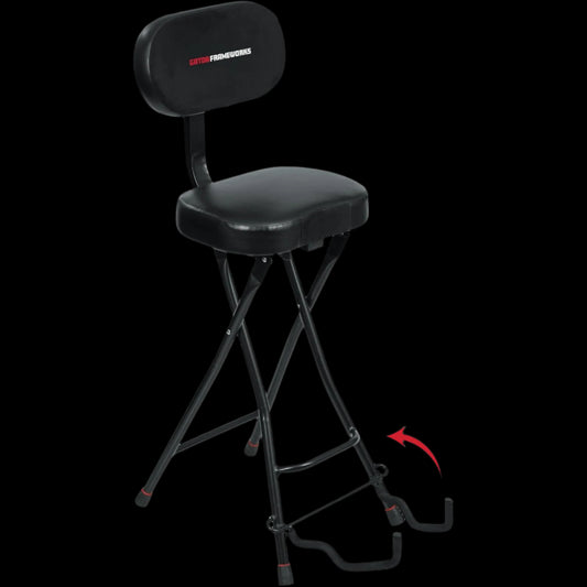 Seat with Padded Cushion, Ergonomic Backrest & Fold Holds Electric Acoustic Guitar Stand (GFW-GTR