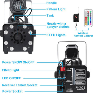 Upgraded 800W Snow Machine with 8 LED RGB Lights, LED Projection, and 2 Wireless Remotes, Perfect for Christmas, Halloween,Parties, Wedding and DJ Stage …