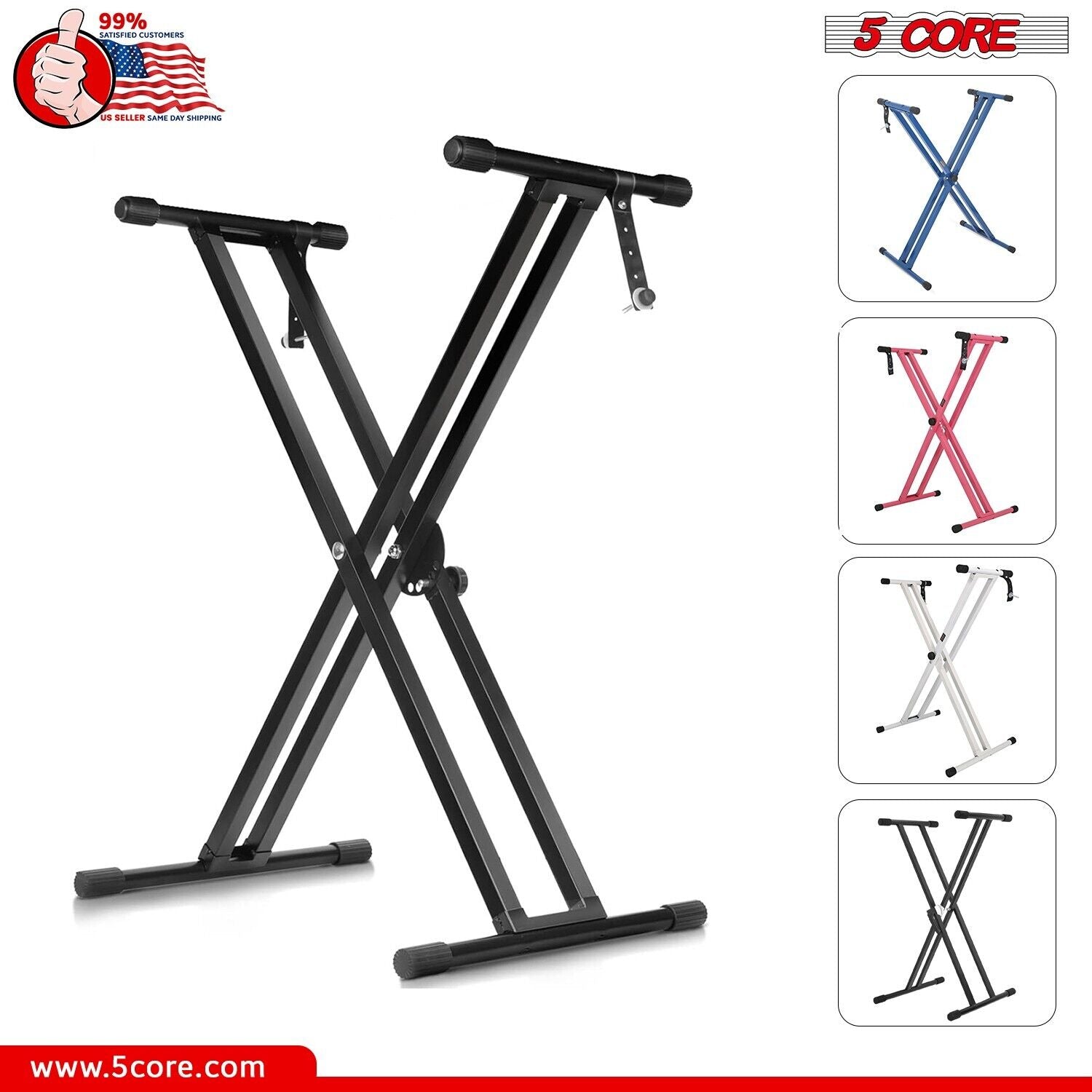 5Core Adjustable Keyboard Stand Electric Piano X Brace Stand Metal Dual Tuberack