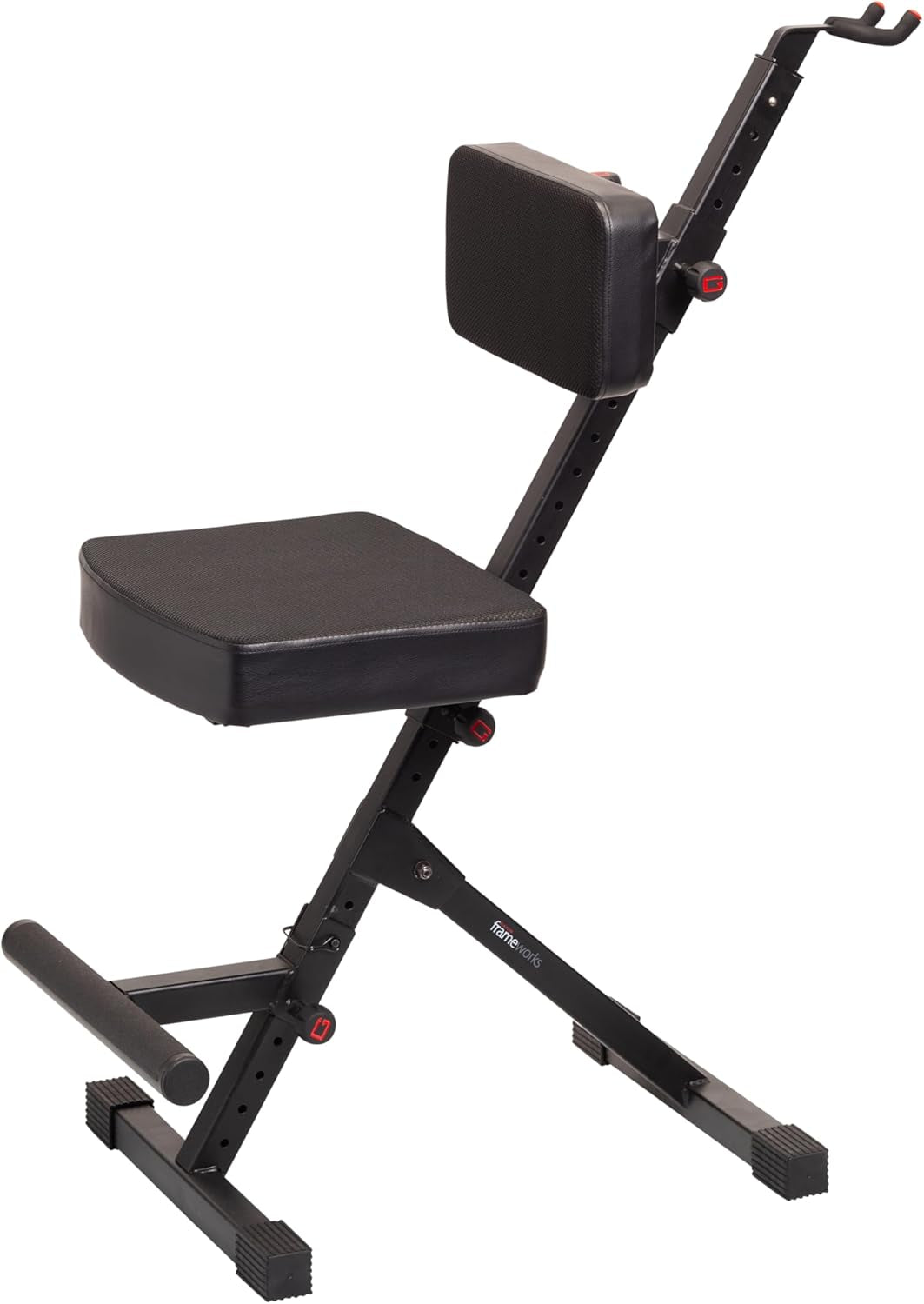 Seat with Padded Cushion, Ergonomic Backrest & Fold Holds Electric Acoustic Guitar Stand (GFW-GTR