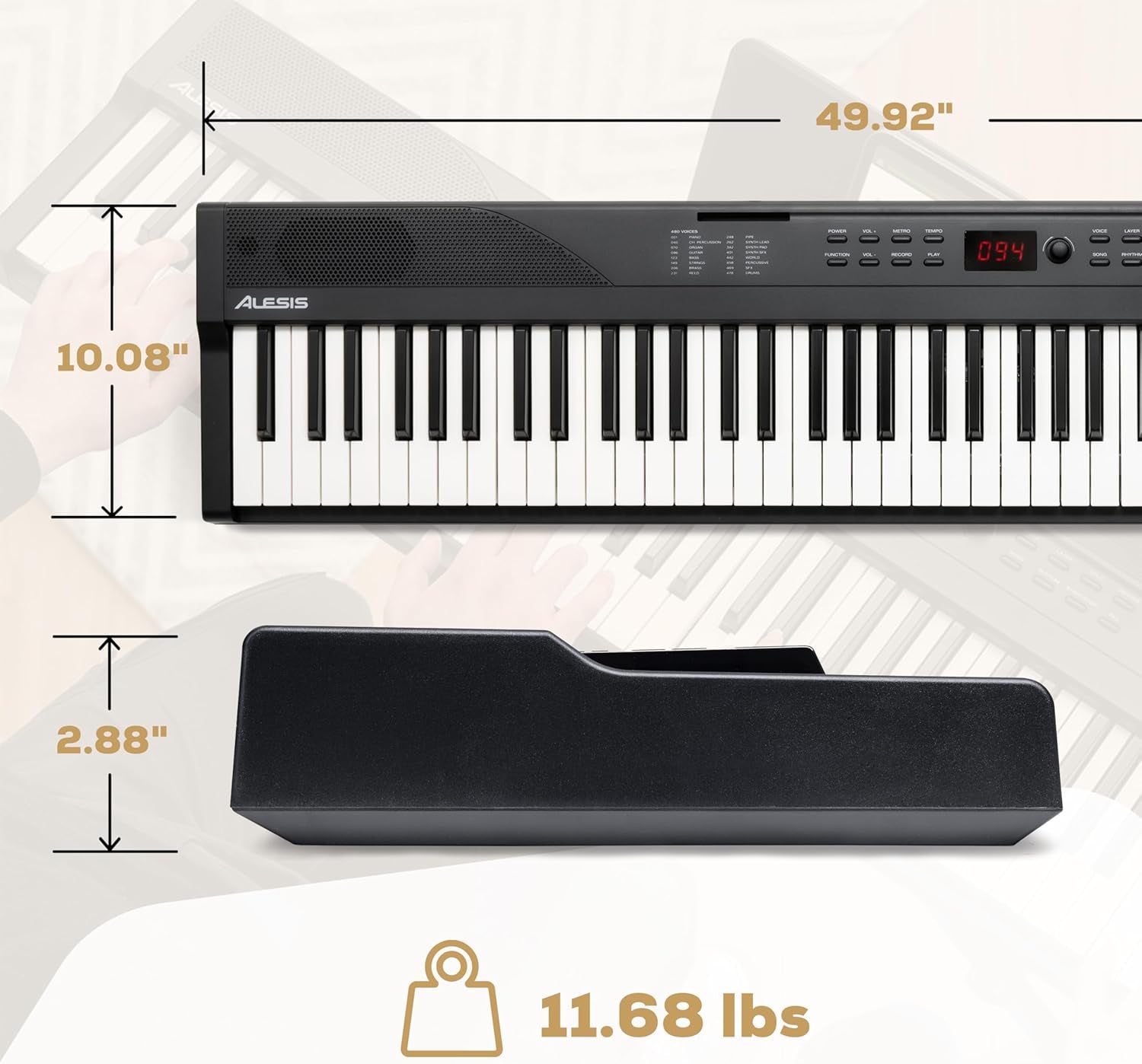 88 Key Keyboard Piano with 480 Sounds, Speakers, USB MIDI, Sheet Music Tablet Rest, Power Adapter and Piano Lessons for Beginners