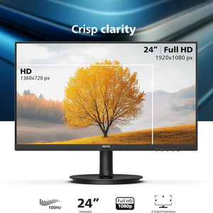 24 Inch Frameless Full HD (1920 X 1080) 100Hz Monitor, VESA, HDMI X1, VGA Port X1, Eye Care, 4 Year Advance Replacement Warranty, 241V8LB