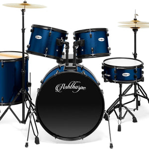 5-Piece Complete Full Size Adult Drum Set with Remo Batter Heads - Blue