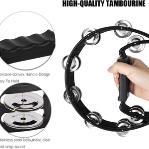 8 Pcs Tambourines for Adults Metal Jingles Hand Held Percussion Half Moon Tambourine, 4 Bells Tambourine, Wrist Bells, Egg Shakers, Sand Hammer, Hand Percussion Instrument Set for Party, KTV, Church