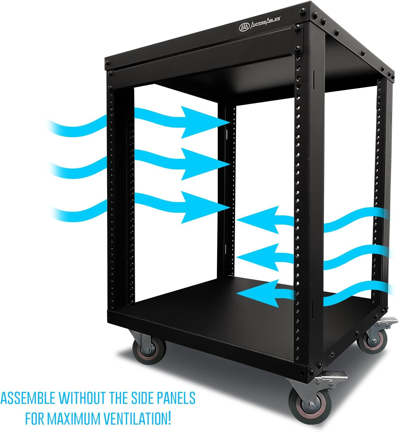 Axcessables 12U AV Rack Stand | 12 Space Component Rack Cabinet | Removable Side Panels for Open-Frame | 550Lb Capacity Four Post Network Server Case| 19-Inch Rack-Mountable Cabinet (RK12U)