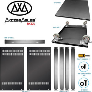 Axcessables 12U AV Rack Stand | 12 Space Component Rack Cabinet | Removable Side Panels for Open-Frame | 550Lb Capacity Four Post Network Server Case| 19-Inch Rack-Mountable Cabinet (RK12U)