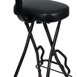 Seat with Padded Cushion, Ergonomic Backrest & Fold Holds Electric Acoustic Guitar Stand (GFW-GTR