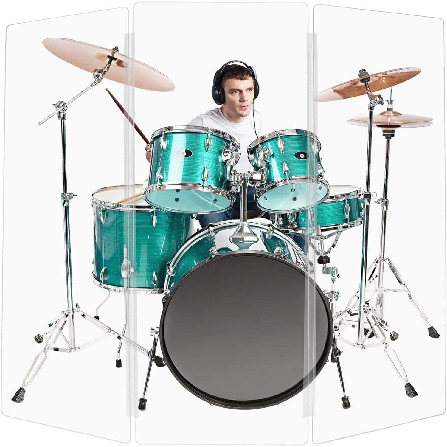 Drum Shield 5Ft W/Living Hinges, Comes W/ 3 Drum Panels & Living Hinges, Premium Clear Acrylic Panels, Drum Screen