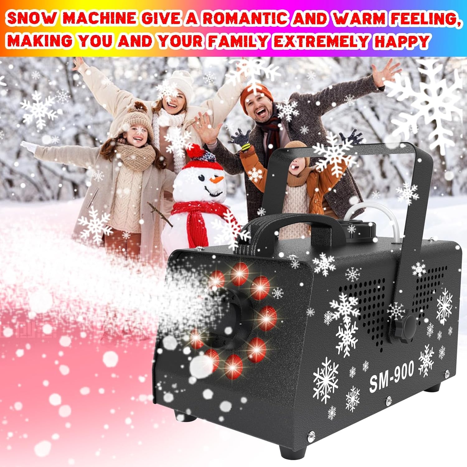 900W Snow Machine with 9 Lights Christmas Gift,High Output Fake Snow Machine with Remote,Snow Machine Indoor,Outdoor Snow Making Machine,Snow Maker Machine,Snowflake Machine Parade,Party