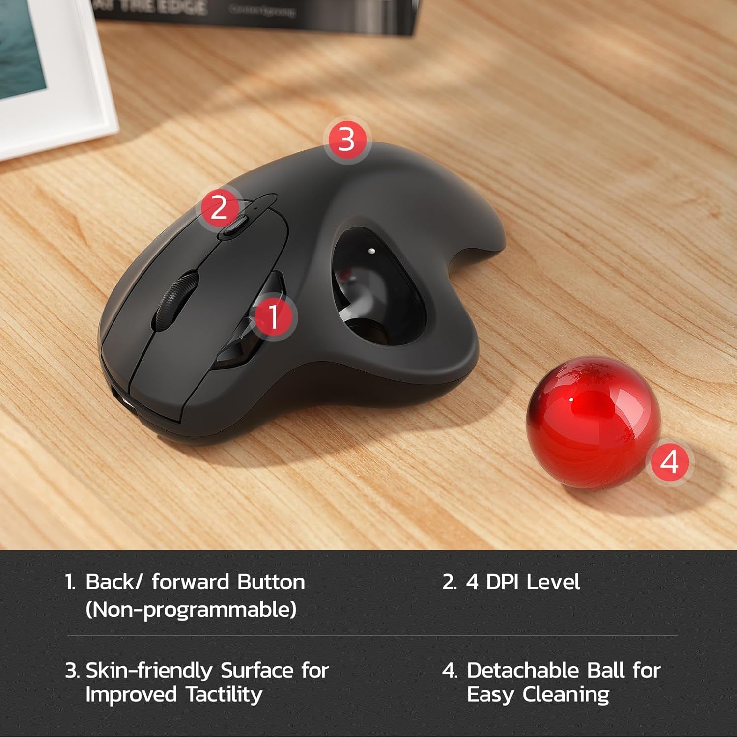 M501 Wireless Trackball Mouse, Rechargeable Ergonomic, Easy Thumb Control, Precise & Smooth Tracking, 3 Device Connection (Bluetooth or USB Receiver), Compatible for PC, Laptop, Mac, Windows.