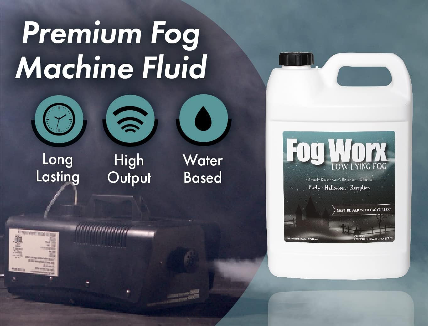 Fogworx Low Lying Fog Juice, Low Lying Indoor-Outdoor Fog, Designed Fog Chillers, Ground Foggers and Low Lying Fog Generators, 1 Gallon