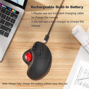 M501 Wireless Trackball Mouse, Rechargeable Ergonomic, Easy Thumb Control, Precise & Smooth Tracking, 3 Device Connection (Bluetooth or USB Receiver), Compatible for PC, Laptop, Mac, Windows.