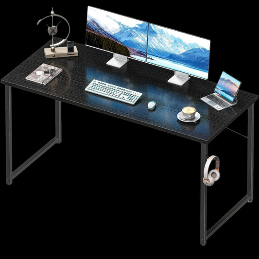 55" Modern Black Computer Desk - Sleek Home Office & Study Writing Solution