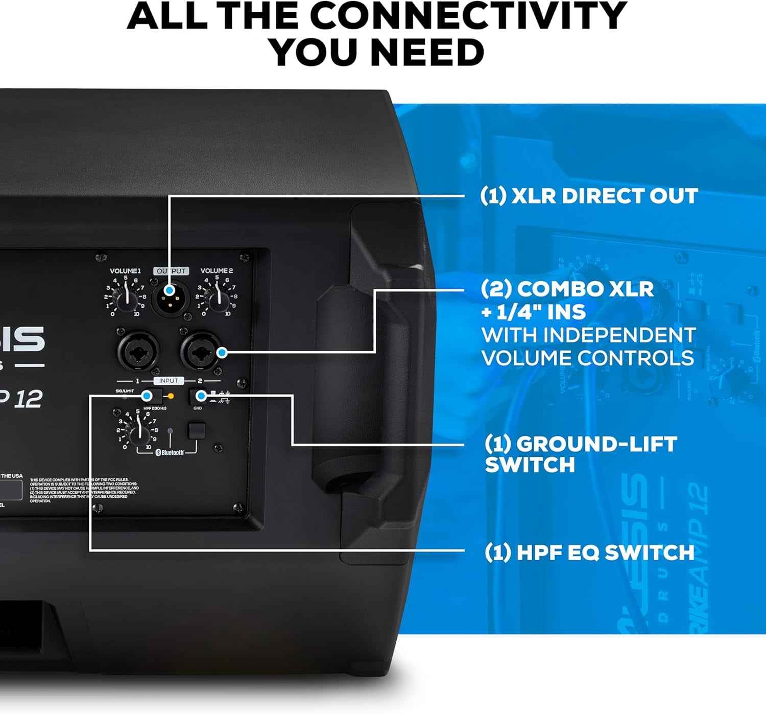 Strike Amp 12 MK2-2500W Drum Amp Speaker for Electric Drum Set with Bluetooth, 12" Woofer, HPF EQ and Ground-Lift Switch