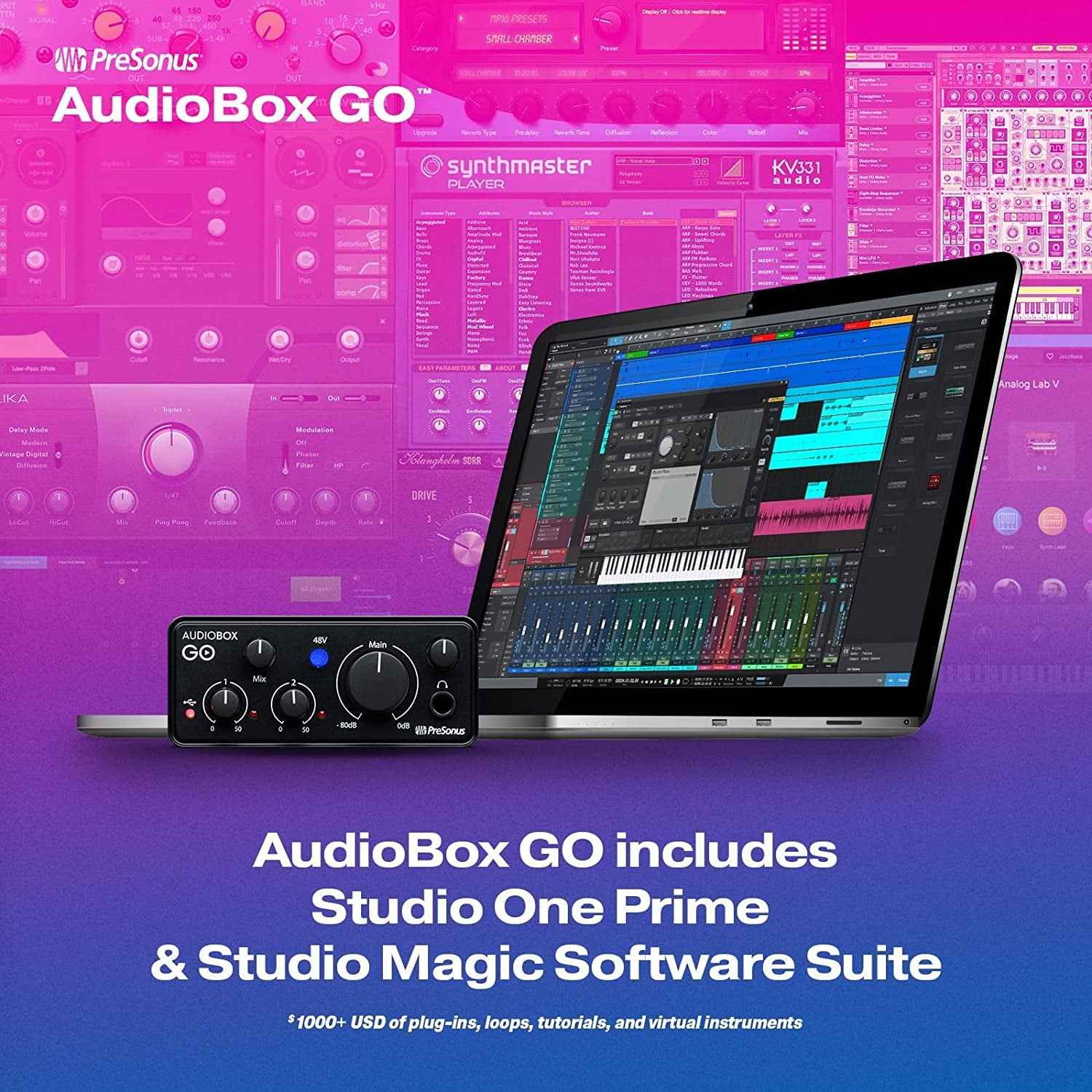 Audiobox GO | USB-C Audio Interface for Music Production with Studio One DAW Recording Software, Music Tutorials, Sound Samples and Virtual Instruments