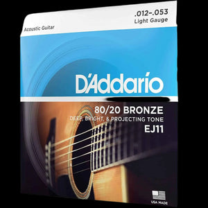 Guitar Strings - Acoustic Guitar Strings - 80/20 Bronze - for 6 String Guitar - Deep, Bright, Projecting Tone - EJ11 - Light, 12-53(Pack of 1)