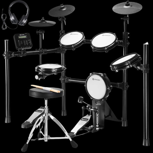 Electronic Drum Set, Electric Drum Kit 8-Pieces with Quiet Mesh Drum Pads, Cymbals, Heavy Duty Pedals, 480 Sounds, Headphone, Full Size Electronic Drum Kit with Throne for Adults, Black