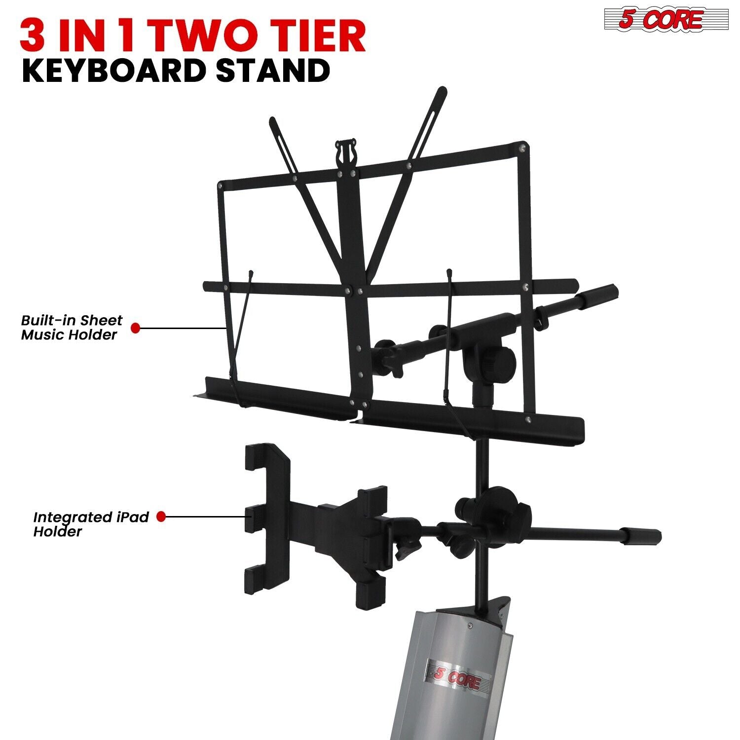 5Core Keyboard Stand Z Style Sturdy Adjustable Electric Piano Riser Holder + Whe