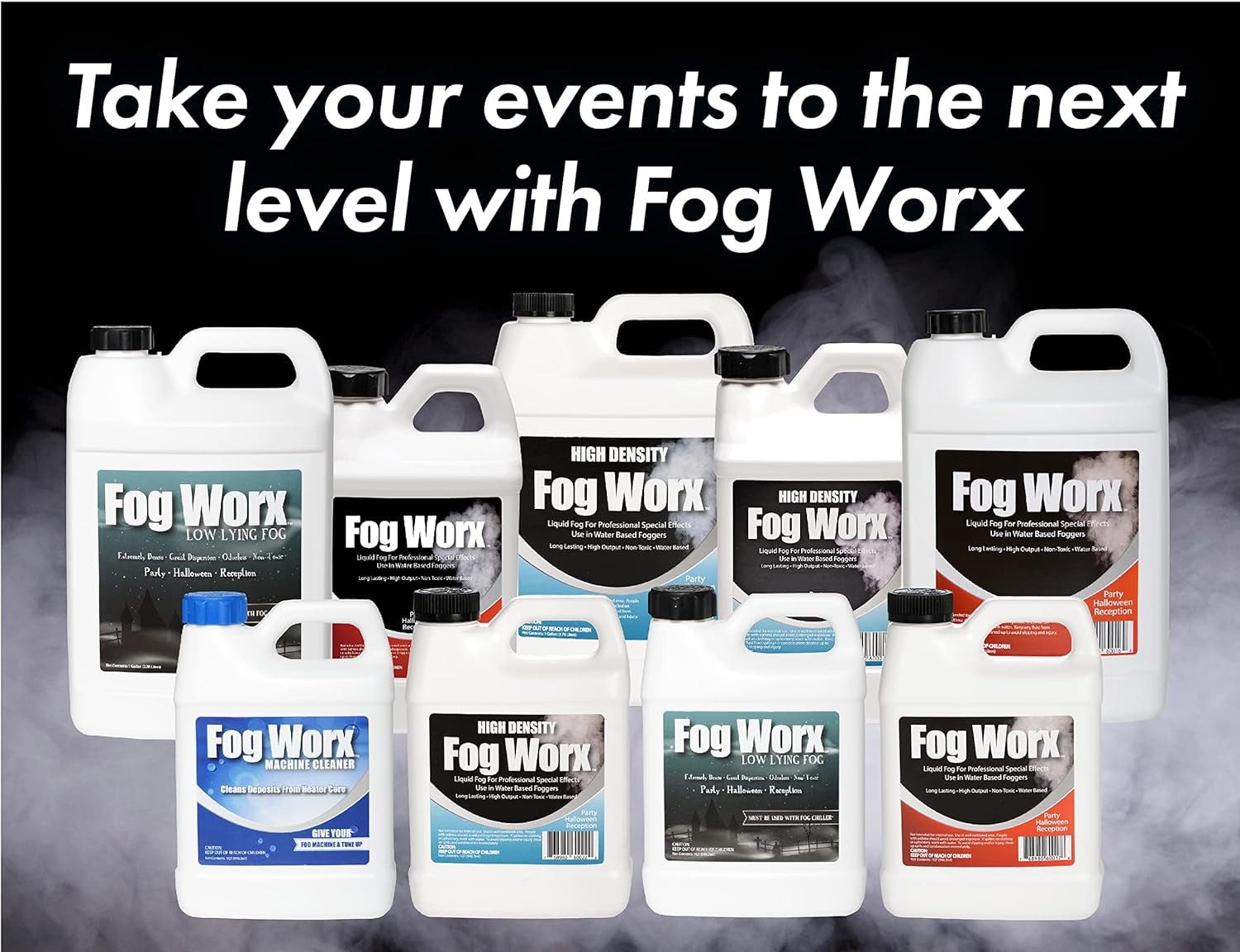 Fogworx Extreme High Density Fog Juice - Long Lasting, High Output, Water Based Fog Machine Fluid - Half Gallon, 64Oz