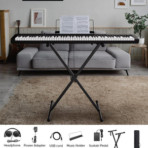 88 Key Piano Keyboard, Compact Bluetooth Digital Piano with Full-Size Semi Weighted 88 Keys, Budget Electric Keyboard Piano with Stand, Piano Pedal, Carrying Bag, Recording/Midi/Usb, Black