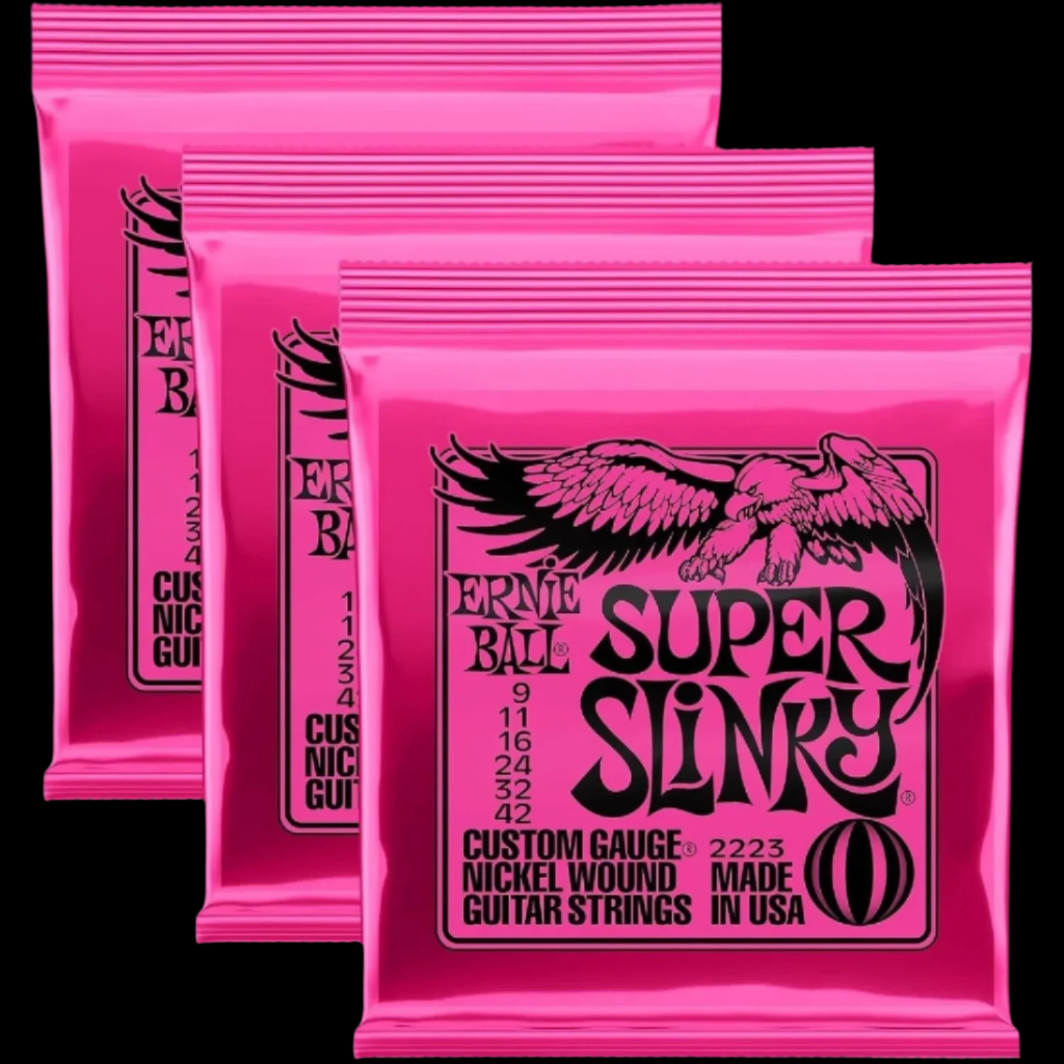 Ernie Ball Super Slinky Pink Electric Guitar Strings (3 Pack)