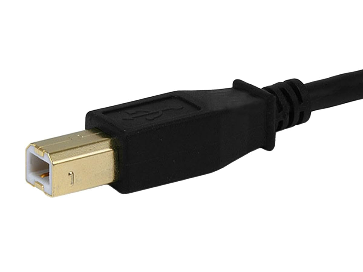 USB-A Male to USB-B Male 2.0 Cable - 28/24AWG, Shielded, Gold Plated, 15 Feet, Black