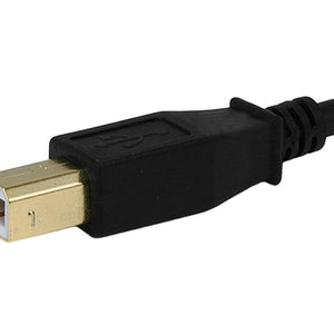 USB-A Male to USB-B Male 2.0 Cable - 28/24AWG, Shielded, Gold Plated, 15 Feet, Black