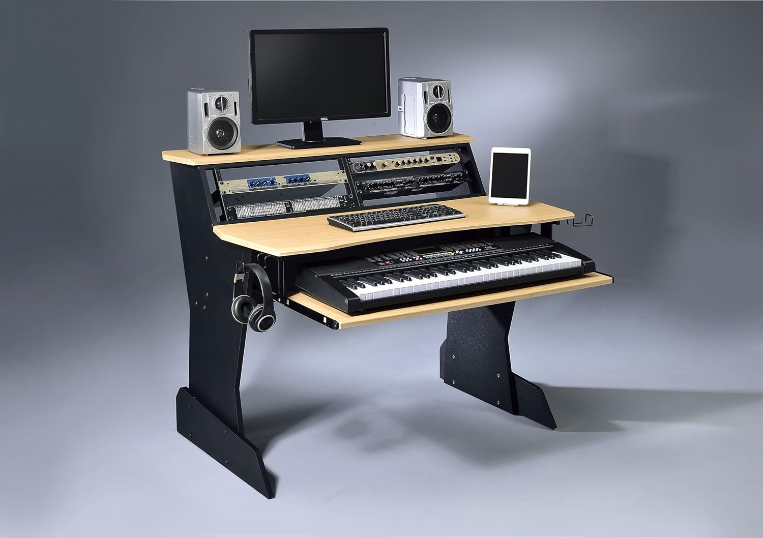 BE200 Series Music Studio Desk Workstation with 2 X 4U Rack (Natural Oak)