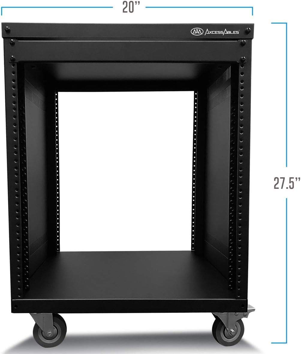 Axcessables 12U AV Rack Stand | 12 Space Component Rack Cabinet | Removable Side Panels for Open-Frame | 550Lb Capacity Four Post Network Server Case| 19-Inch Rack-Mountable Cabinet (RK12U)