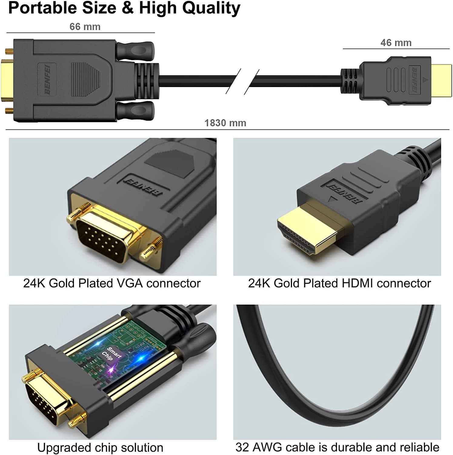 HDMI to VGA Cable 6 Ft