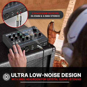 Professional USB Audio Interface with MIC/LINE, Guitar, AUX Stereo and RCA Inputs, Phone/Stereo/Monitor Outputs, Ideal for Computer Playing & Recording, Preset 24 Digital Effects - PMUX9