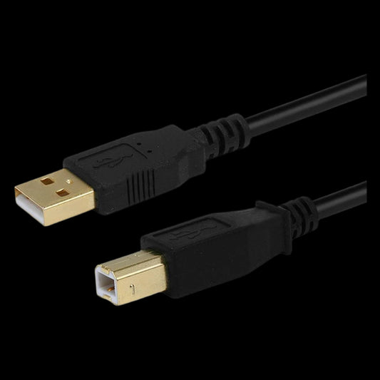 USB-A Male to USB-B Male 2.0 Cable - 28/24AWG, Shielded, Gold Plated, 15 Feet, Black