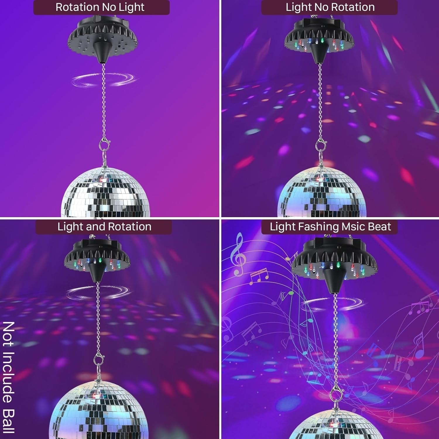 Disco Ball Motor Rotating with Light: Rechargeable Disco Ball Spinner with Remote Adjustable Speed - 18 RGBW LED Light for Hanging Mirror Ball Wedding Party Decor