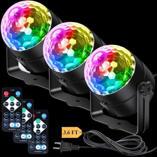 3 Pack Sound Activated Disco Ball DJ Party Lights with Remote - 12 Modes Strobe Stage Lamp for Ultimate Dance Party & Karaoke Fun! Perfect for Birthdays & Bachelorette Celebrations!