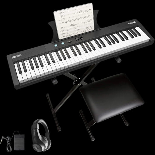 61-Key Portable Electric Keyboard Piano, Semi-Weighted Keys with Power Supply, Built-In Speakers, Pedal, Stand, and Stool,For Beginners and Professionals, Perfect Birthday or Christmas Gift