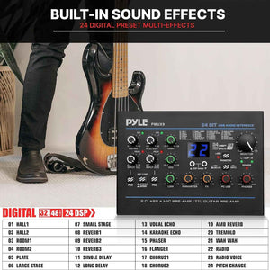 Professional USB Audio Interface with MIC/LINE, Guitar, AUX Stereo and RCA Inputs, Phone/Stereo/Monitor Outputs, Ideal for Computer Playing & Recording, Preset 24 Digital Effects - PMUX9