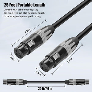 XLR Female to Female Cables 25 Ft 2 Pack – Balanced 3-Pin Mic Patch Cables with 22 AWG OFC for Microphones, Mixers, and Studio