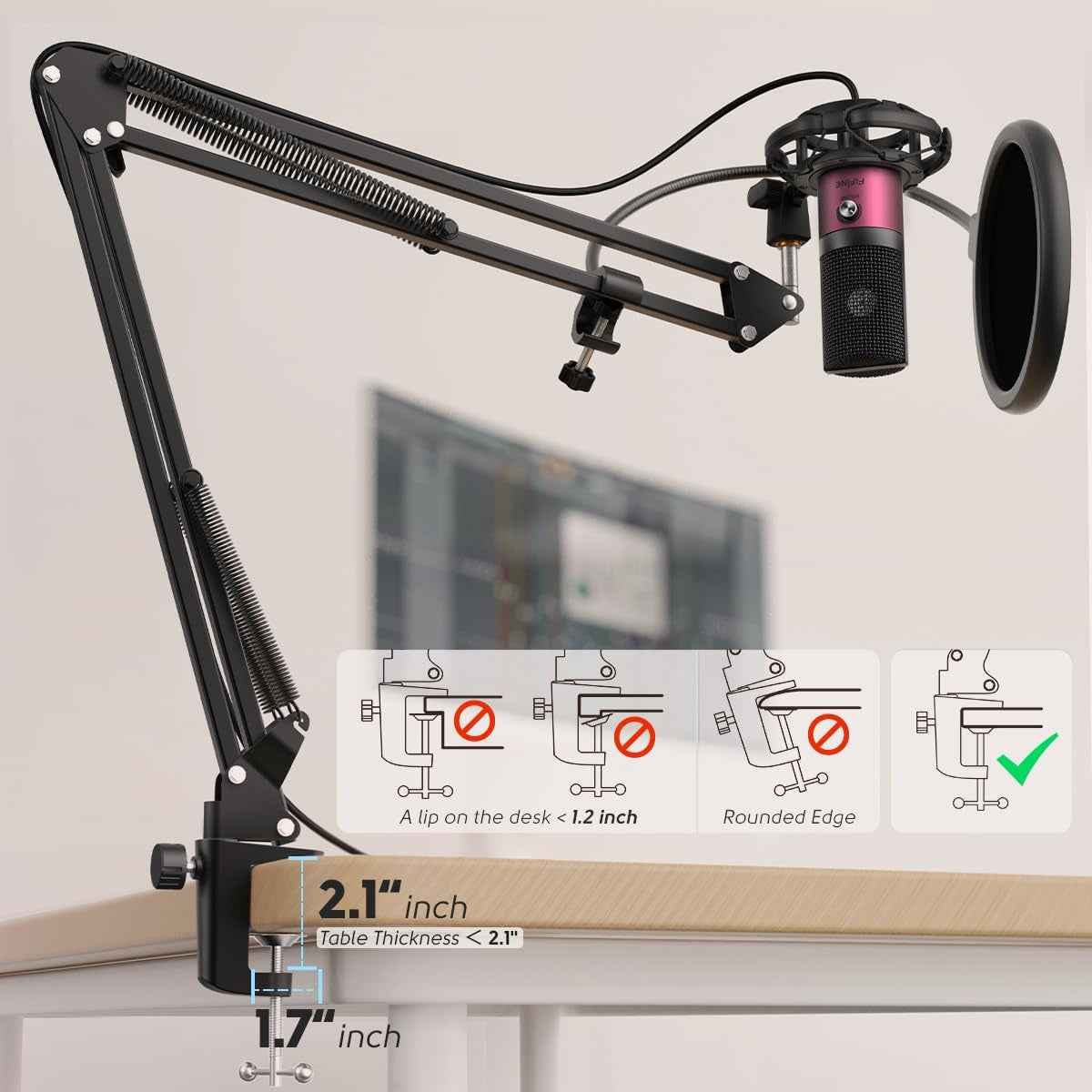 USB Condenser Microphone Kit Rose Red W/ Boom Stand