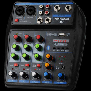 DJ Audio Mixer, DJ Mixers 4 Channel Sound Board with Bluetooth,  Sound Mixer Board XLR/1/4