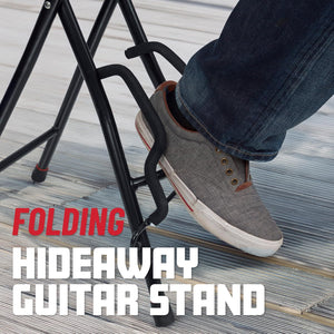 Seat with Padded Cushion, Ergonomic Backrest & Fold Holds Electric Acoustic Guitar Stand (GFW-GTR